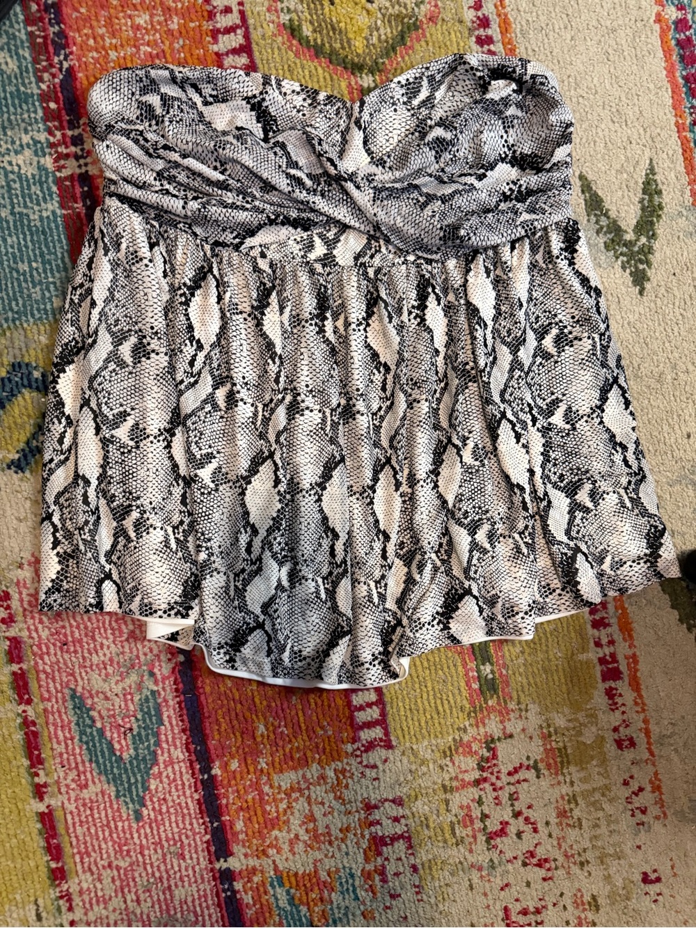 Strapless Snake Print Strapless Top- Black & White